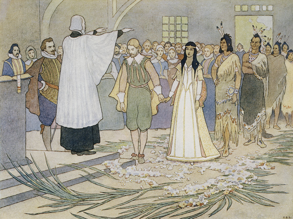 Detail of Illustration of the Marriage of Pocahontas and John Rolfe by E. Boyd Smith