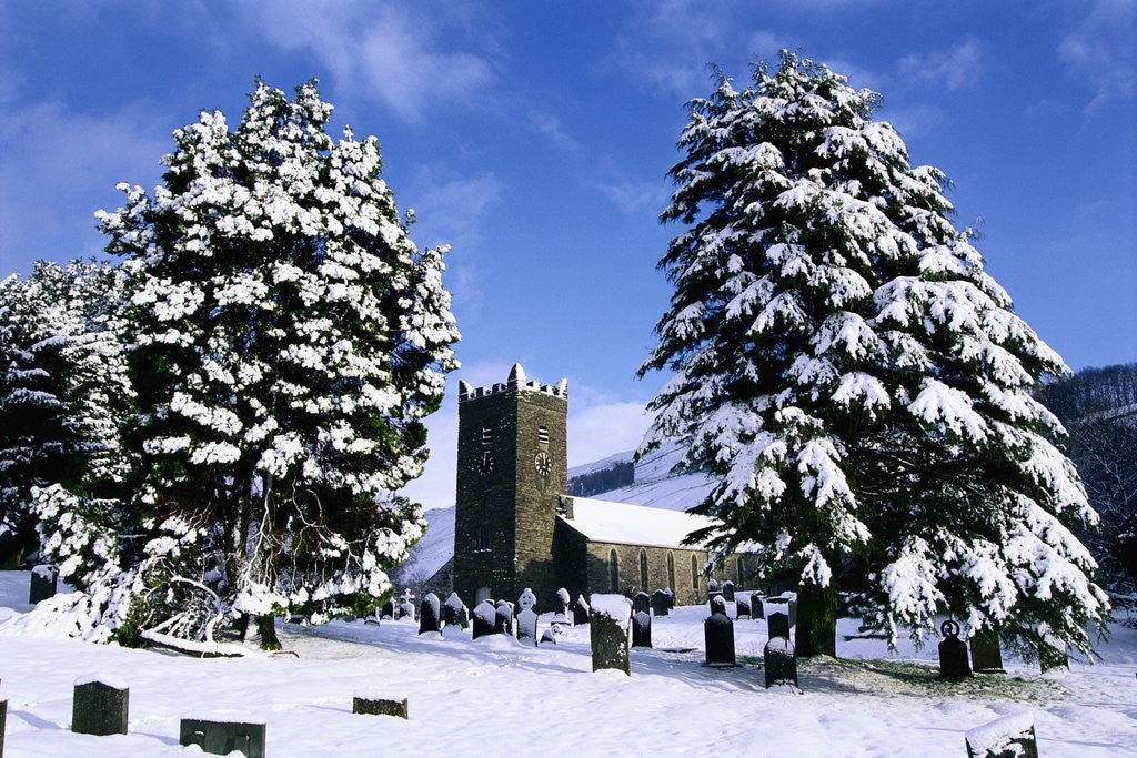 Detail of Snow Covered Church and Cemetery by Anonymous