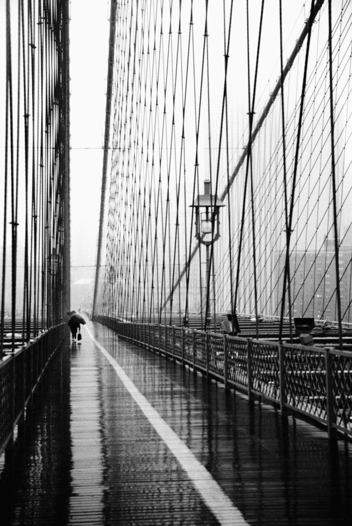 Detail of Brooklyn Bridge on Rainy Day by Anonymous