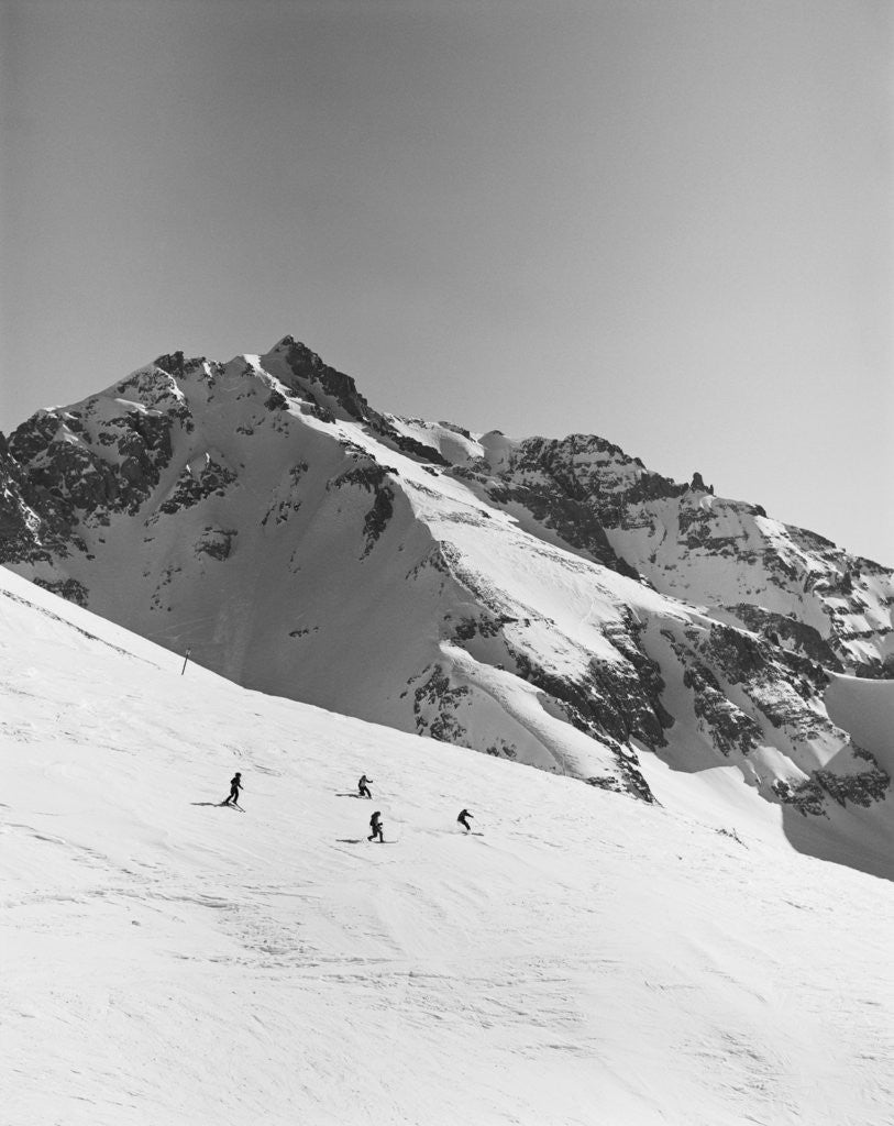 Detail of Skiers Skiing Down Mountain by Anonymous