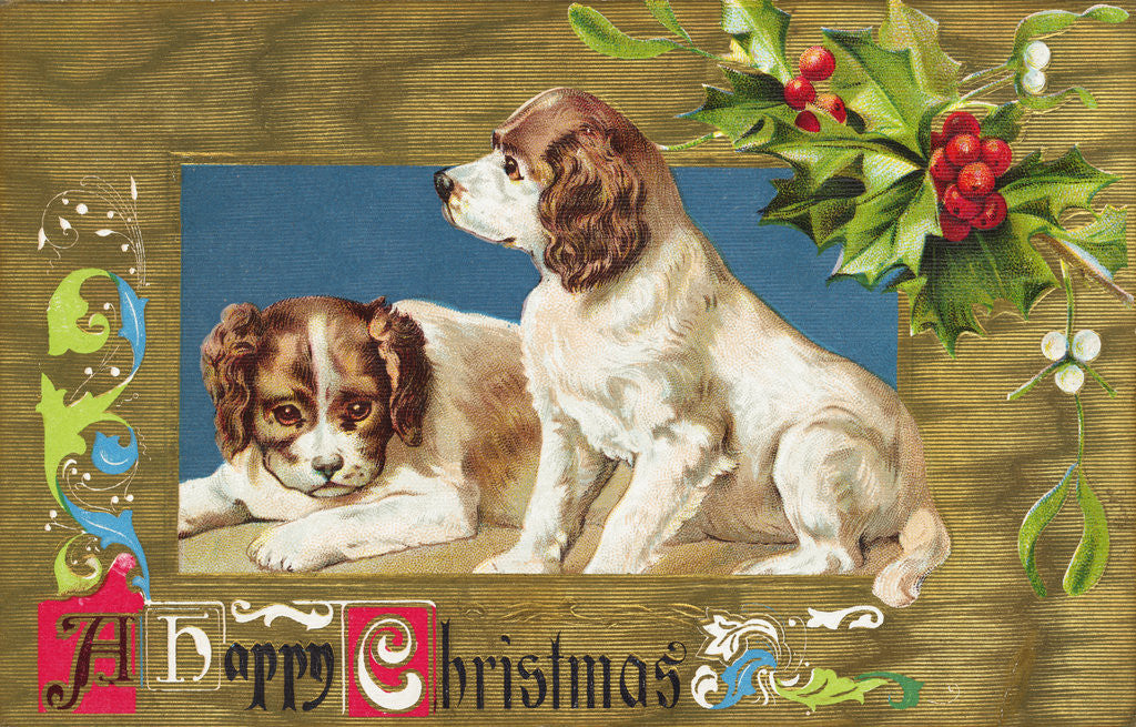 Detail of A Happy Christmas Embossed and Gilded Chromolithograph Postcard by Corbis