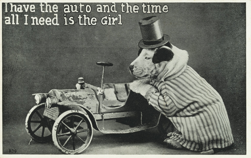 Detail of I Have the Auto and the Time Postcard with Dog by Corbis
