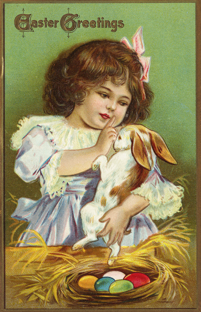 Detail of Easter Greetings Postcard with Girl by Anonymous