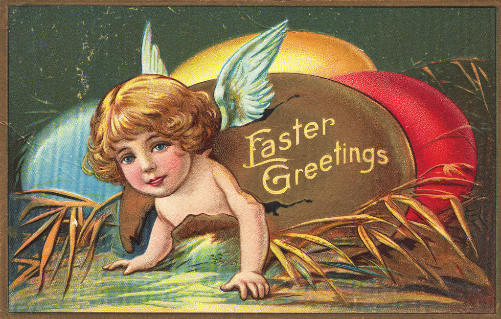 Detail of Easter Greetings Postcard with Cherub by Anonymous