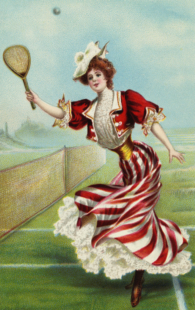 Detail of Postcard of a Well-Dressed Woman Playing Tennis by Anonymous