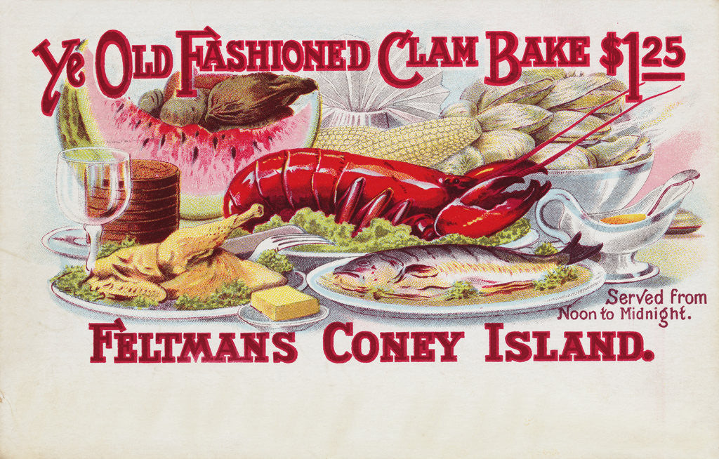 Detail of Ye Old Fashioned Clam Bake - Feltmans Coney Island Postcard by Corbis