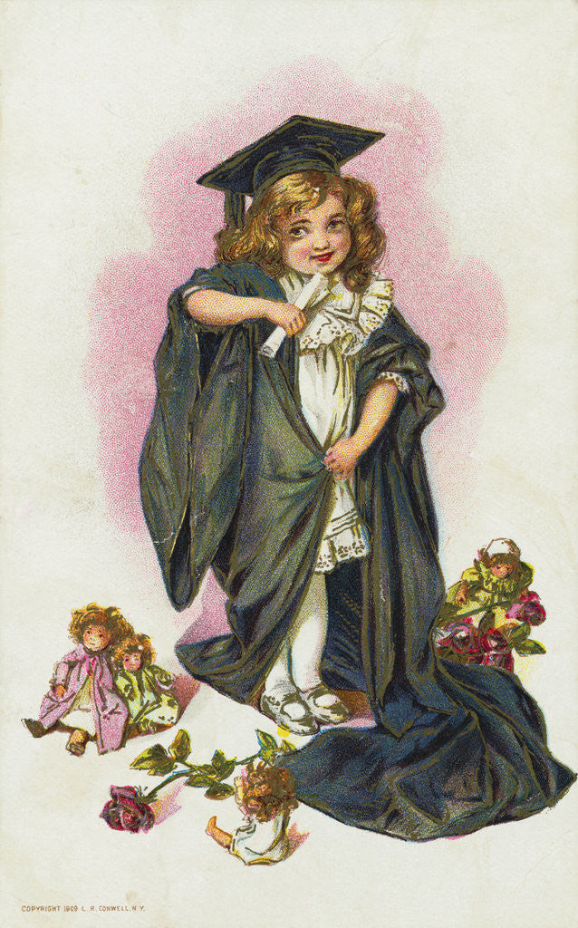 Detail of Postcard with a Young Girl in Cap and Gown by Anonymous