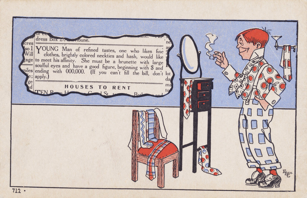 Detail of Postcard Design with a Dandy and His Personal Ad by Anonymous