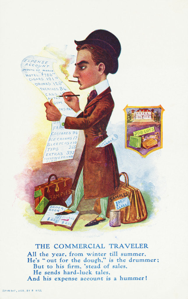 Detail of The Commercial Traveler Postcard by R. Hill