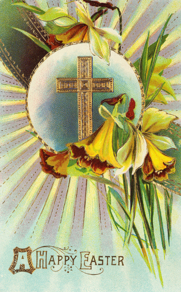Detail of A Happy Easter Postcard with a Cross by Anonymous