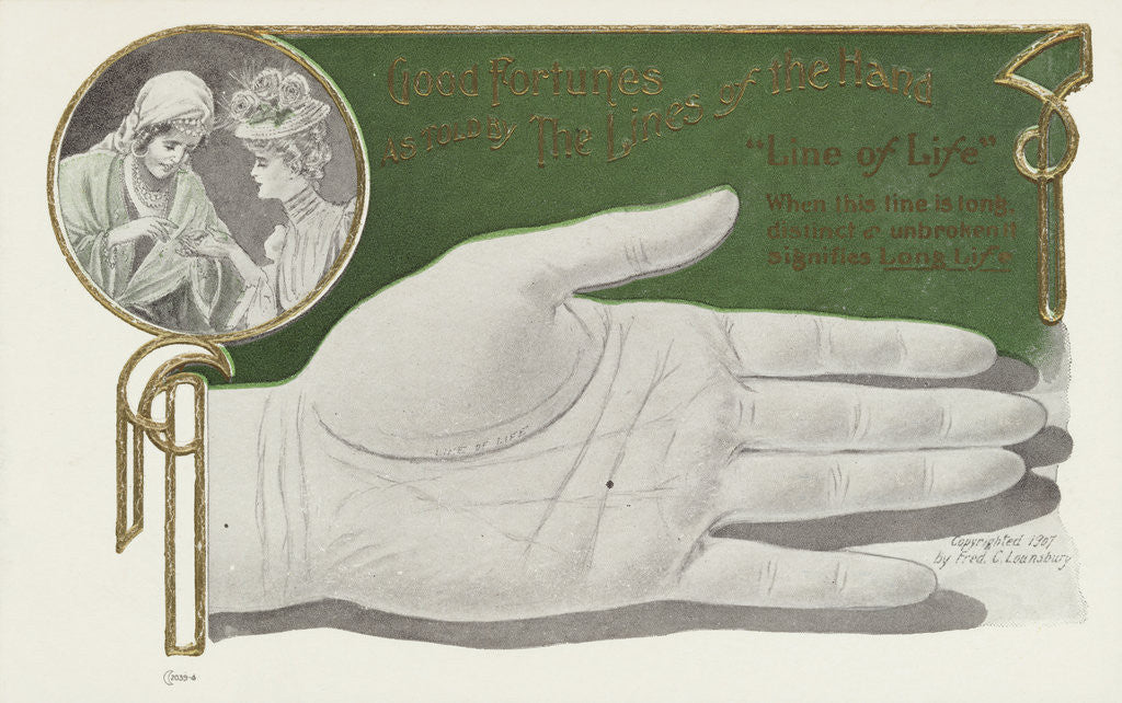 Detail of Good Fortunes as Told by the Lines of the Hand Postcard by Corbis