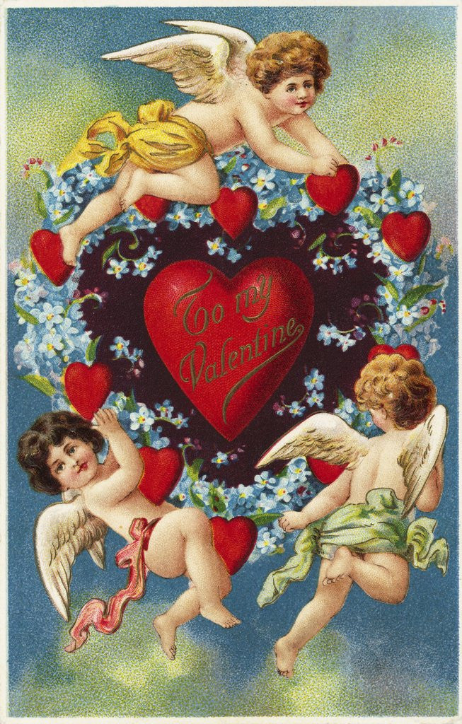 Detail of To My Valentine Postcard with a Heart and Cherubs by Anonymous