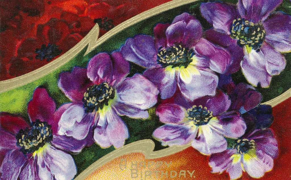 Detail of A Happy Birthday Postcard with Purple Clematis by Corbis