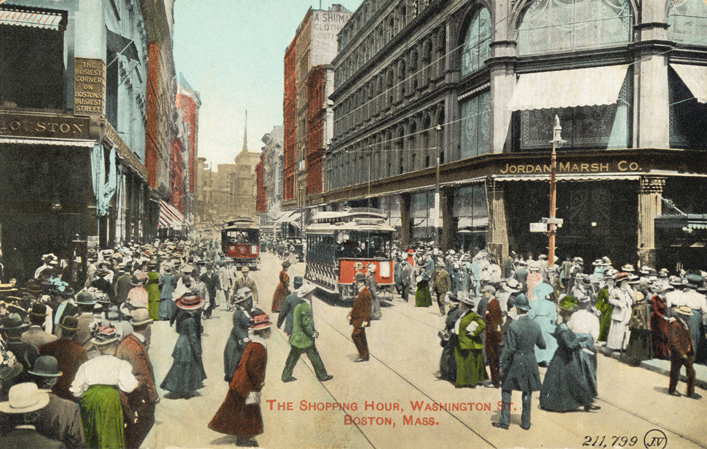 Detail of The Shopping Hour, Washington St. Postcard by Anonymous