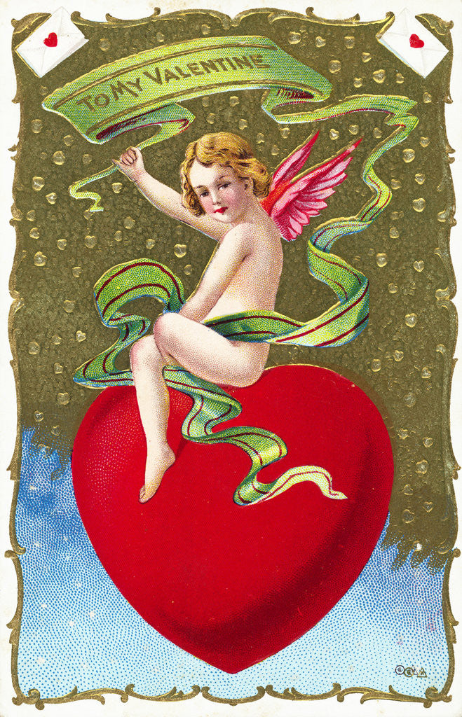Detail of To My Valentine Postcard with Cupid on a Heart by Anonymous
