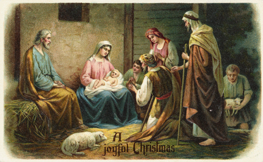 Detail of A Joyful Christmas Postcard with Nativity Scene by Anonymous