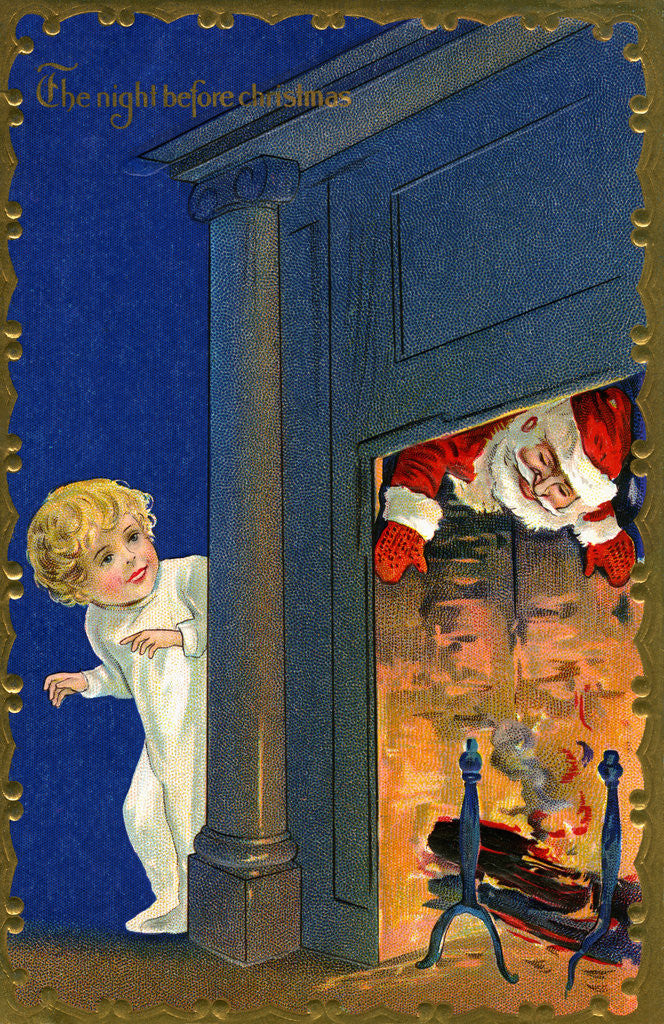 Detail of The Night Before Christmas Postcard with Santa by Anonymous