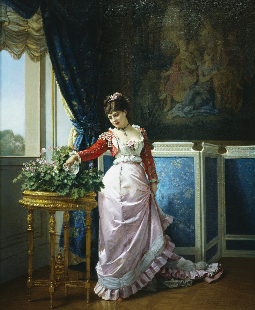 Detail of Watering Flowers by Auguste Toulmouche