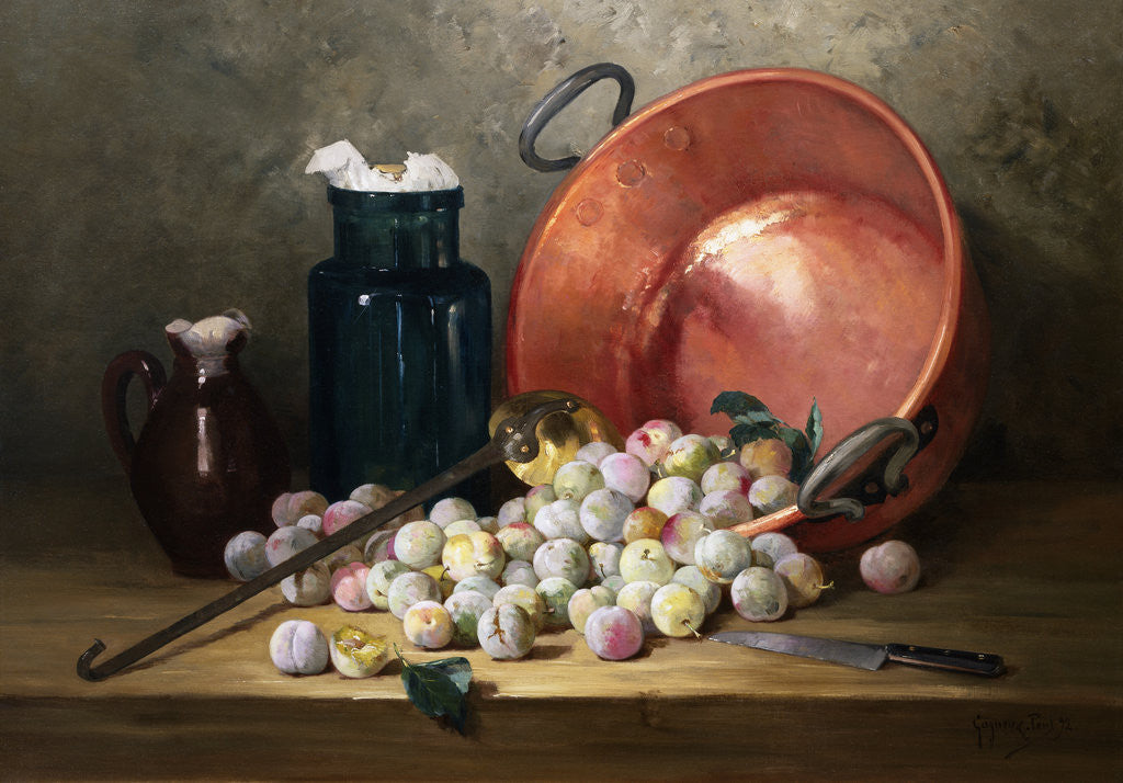 Detail of A Still Life of Plums and Jam-Making Utensils by Paul Gagneux