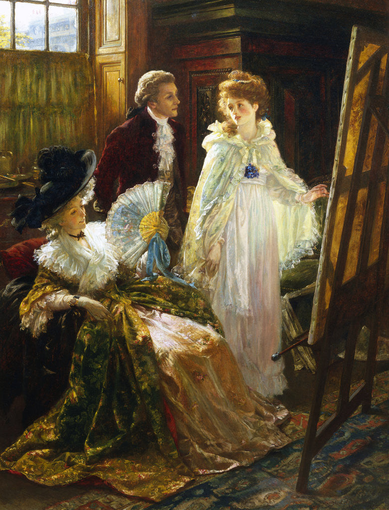 Detail of Miss Angel - Angelica Kauffmann Visits Mr. Reynolds' Studio by Margaret Isabel Dicksee