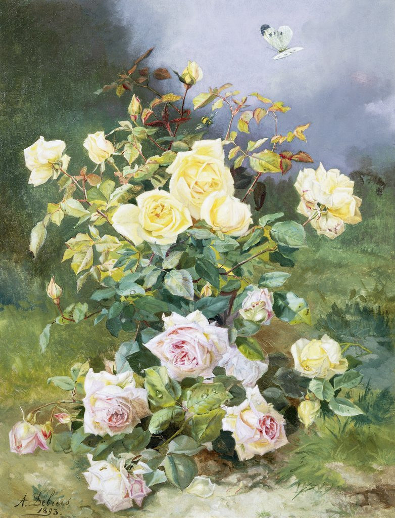 Detail of A Still Life of Pink and Yellow Roses by Alexandre Debrus
