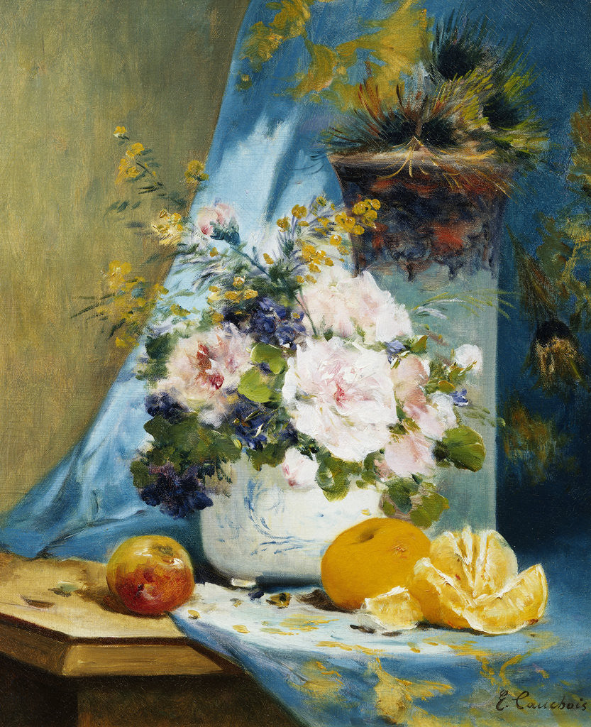 Detail of Still Life of Roses with an Orange by Eugene Henri Cauchois
