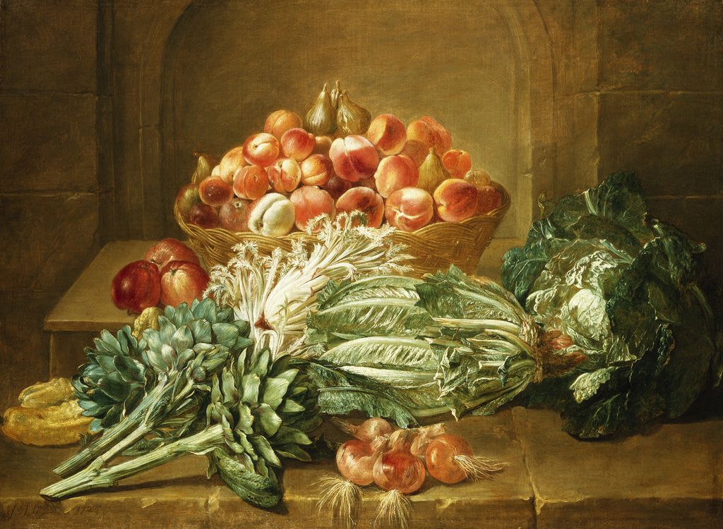 Detail of Still Life of Artichokes, Cabbages and Peaches by Jean Jacques Spoede