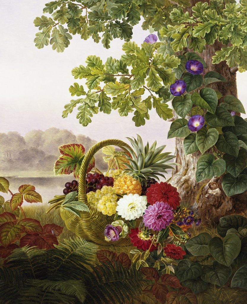 Detail of Dahlias, Asters, and Morning Glory by Johan Laurentz Jensen