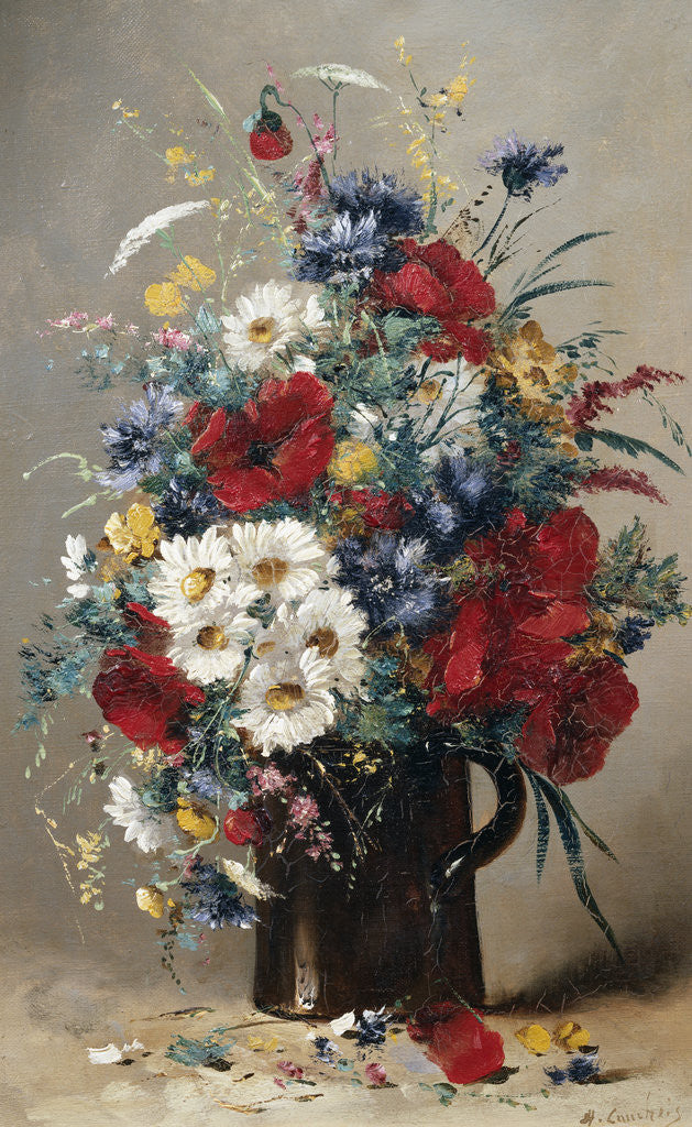 Detail of Still Life of Poppies, Daisies and Cornflowers by Eugene Henri Cauchois