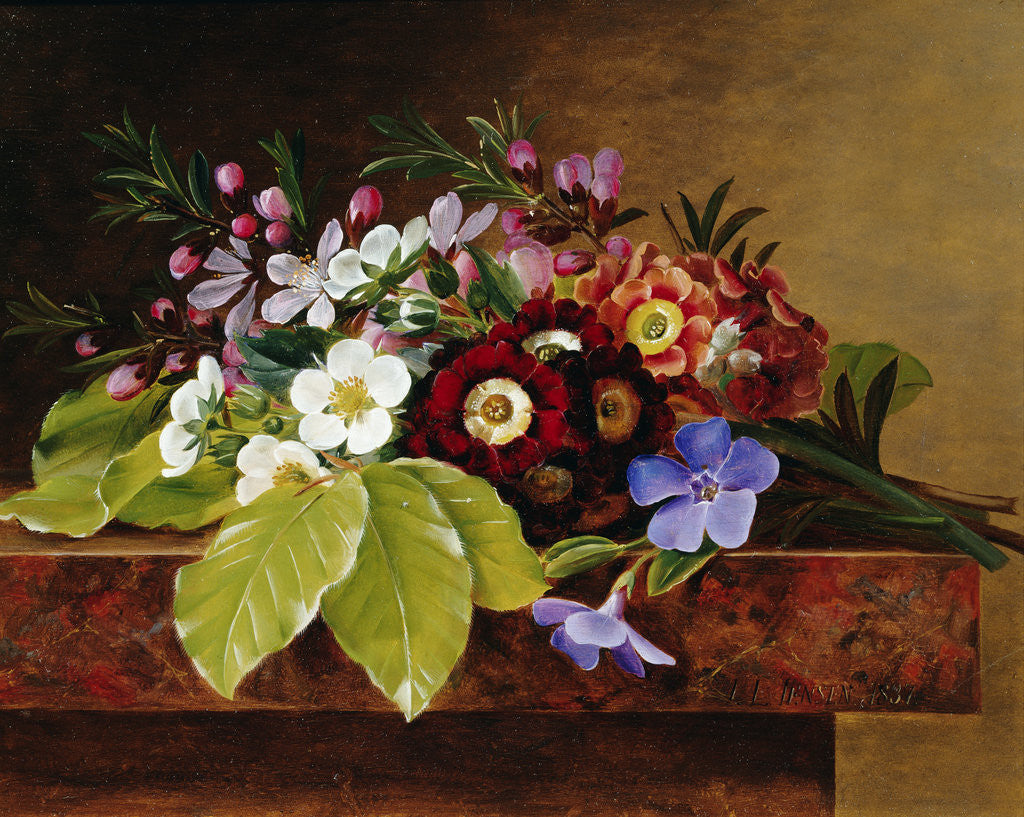 Detail of A Bouquet of Apple & Cherry Blossoms, and Primula by Johan Laurentz Jensen