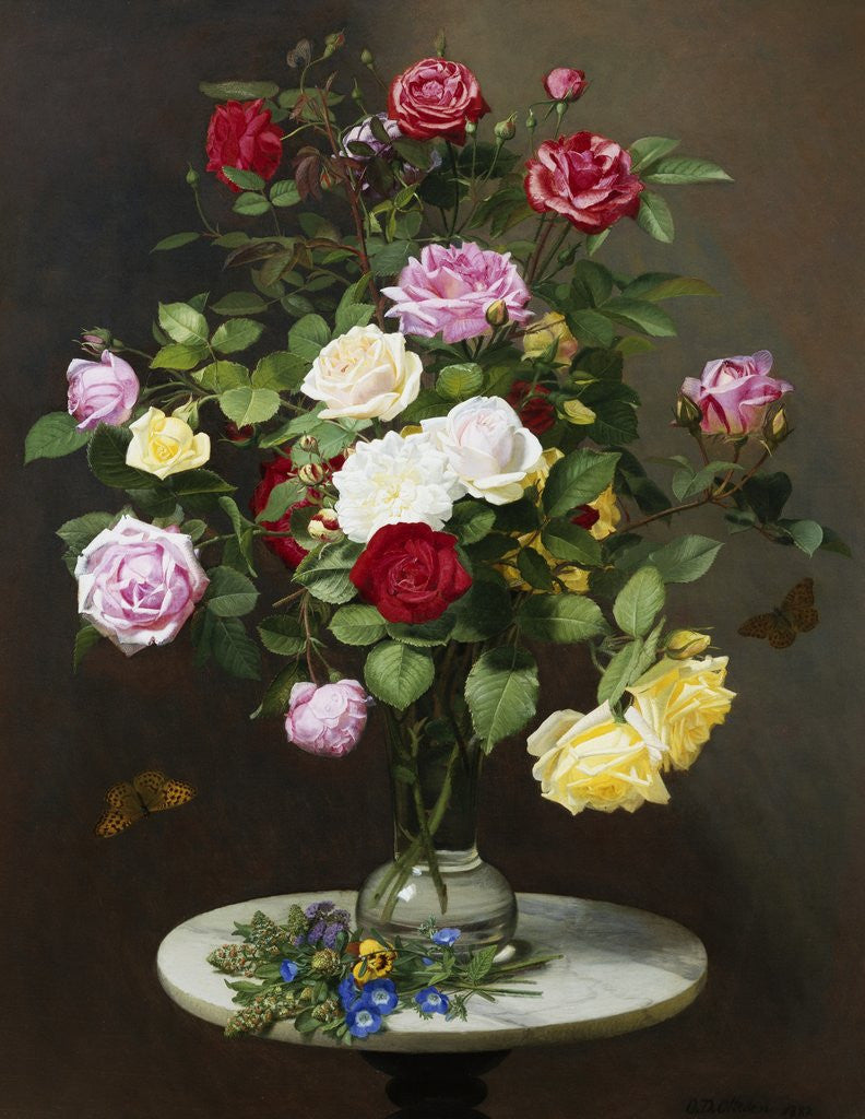 Detail of A Still Life with Roses in a Glass Vase by Otto Diderich Ottesen
