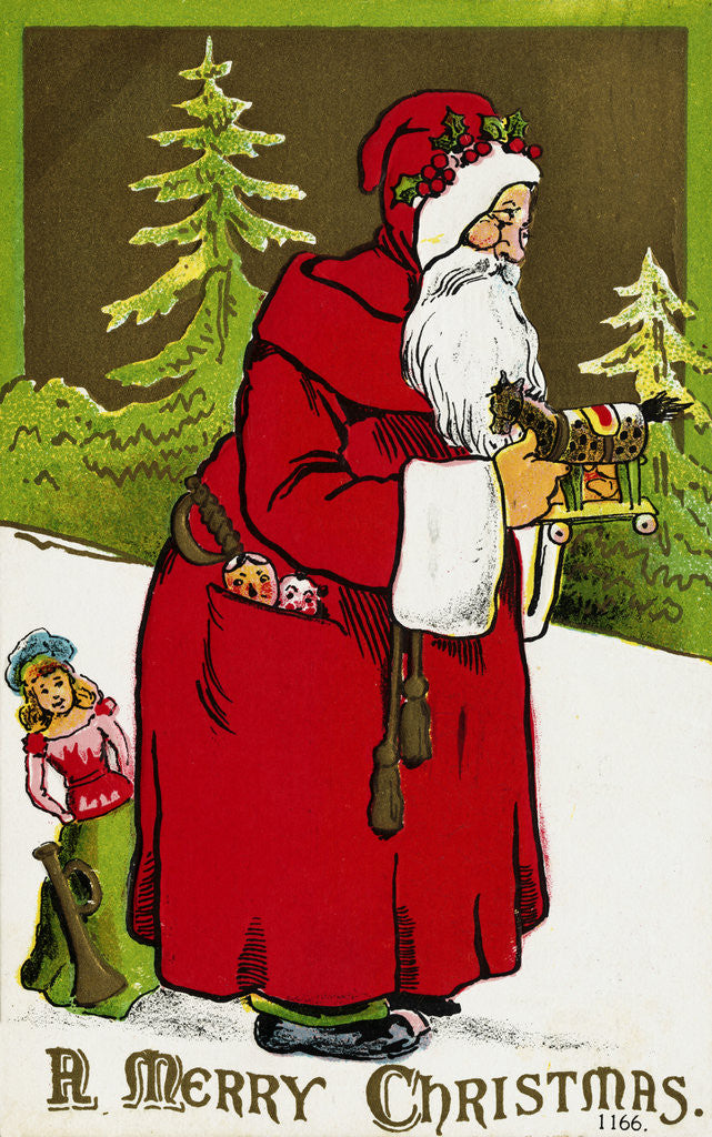 Detail of A Merry Christmas Postcard with Santa Claus Holding a Toy by Anonymous