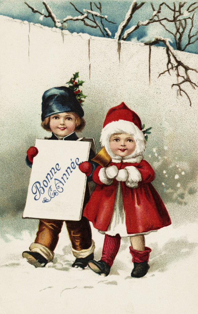 Detail of Bonne Annee Postcard with Two Children by Anonymous