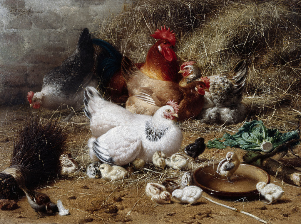Detail of A Family of Chickens by Eugene Remy Maes