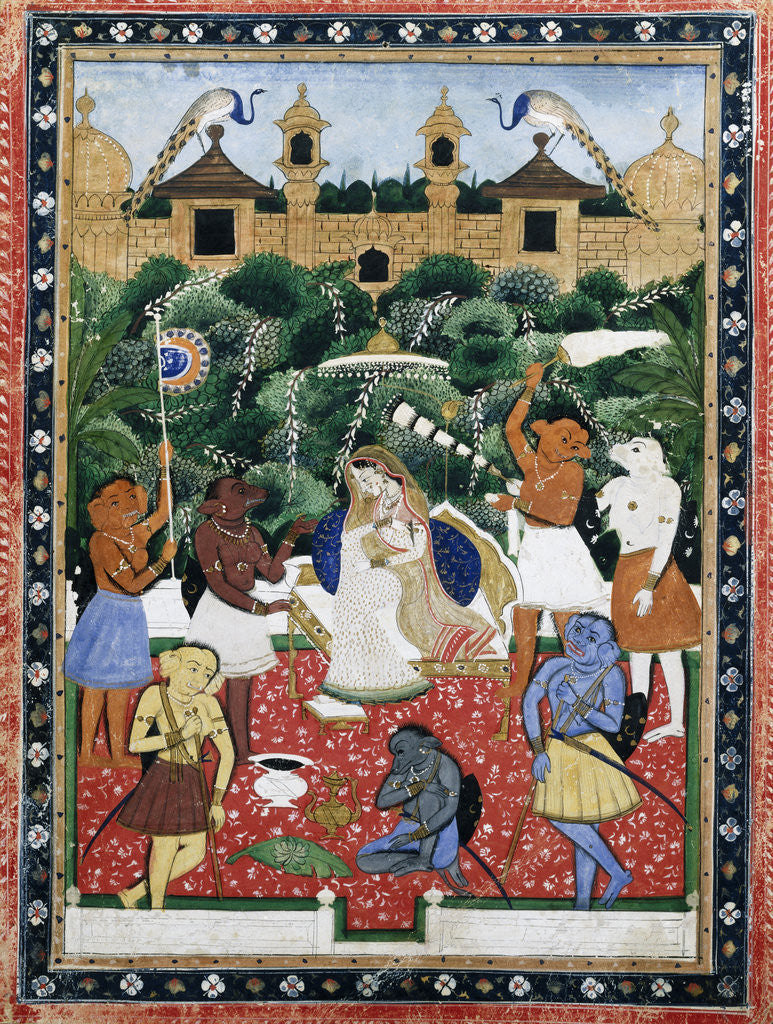 Detail of 19th-Century Indian Painting of the Wife of Rajah Ramchanderjee In Rawan's Garden by Anonymous