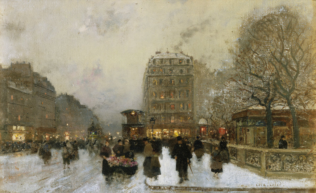 Detail of A Paris Street Scene in Winter by Luigi Loir