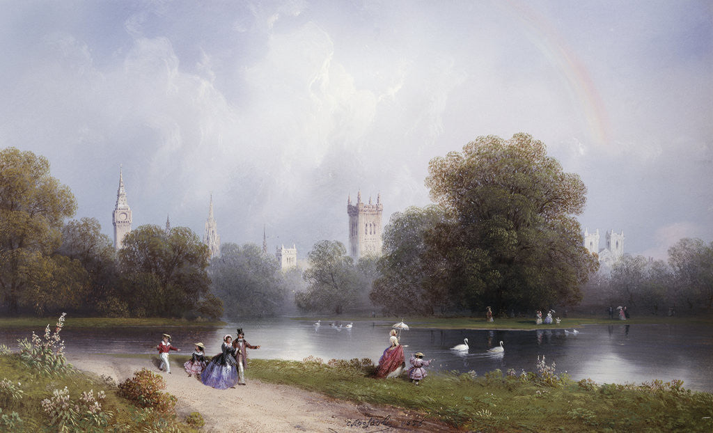 Detail of Westminster from St. James's Park by Carlo Bossoli