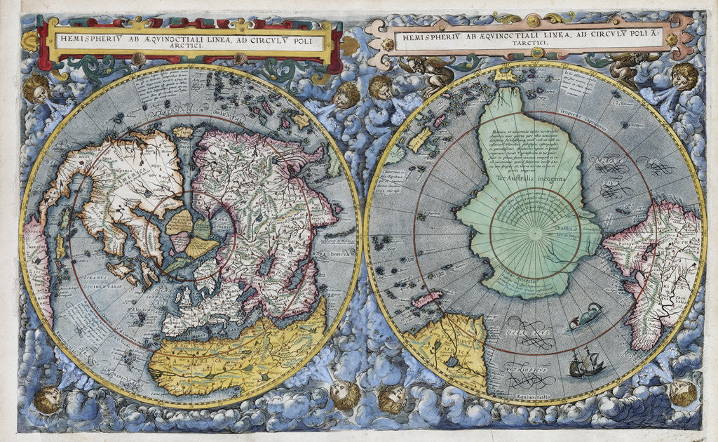 Detail of Hemispherius ab Aeqinoctiali Linea, Poli Artici 17th-Century Dutch Map by Anonymous
