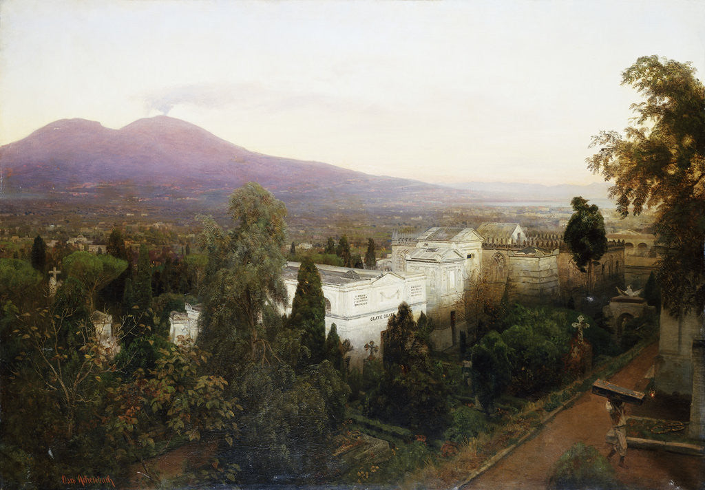Detail of A Neopolitan Cemetery with Vesuvius Beyond by Oswald Achenbach