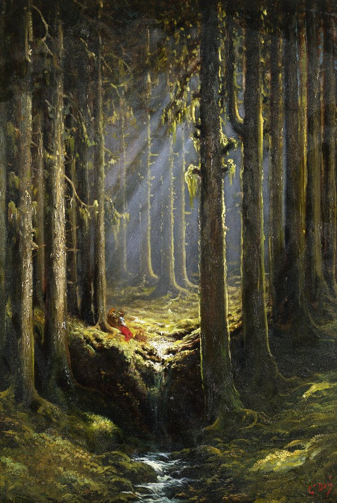 Detail of Figures by a Woodland Stream by Gustave Dore