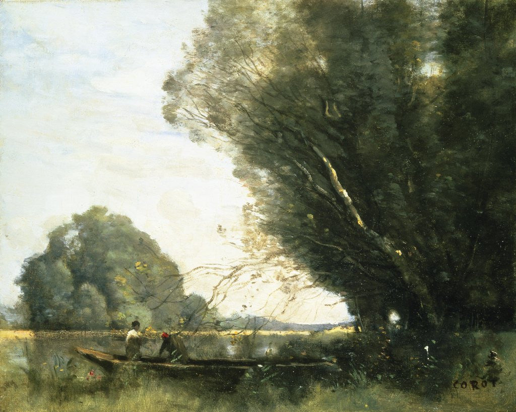 Detail of Punting by Jean-Baptiste-Camille Corot