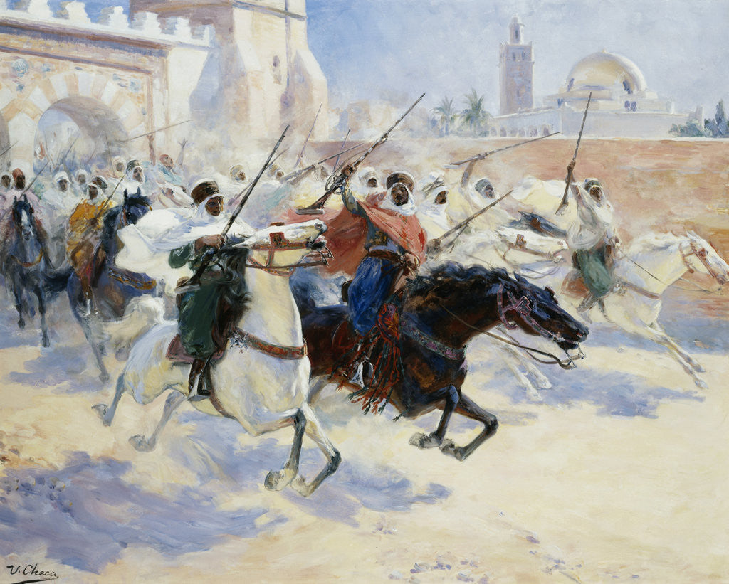 Detail of Horsemen Leaving the City by Ulpiano Checa y Sanz