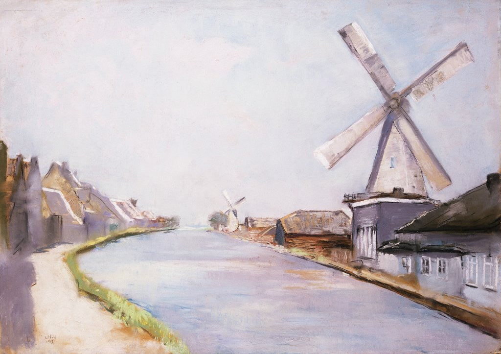 Detail of A Riverside Village with Windmills by Lesser Ury