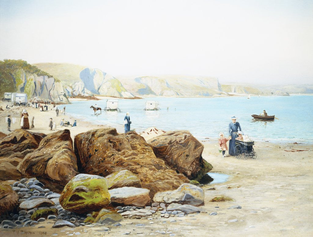 Detail of A Beach Scene in Cornwall, England by Thomas J. Purchas