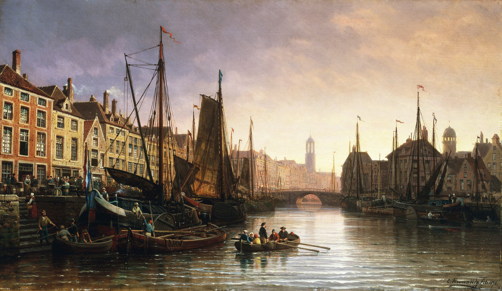 Detail of A View of Amsterdam, the Netherlands by Charles Euphrasie Kuwasseg
