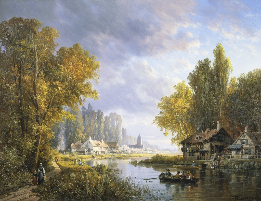 Detail of A River Scene in France by Charles Euphrasie Kuwasseg