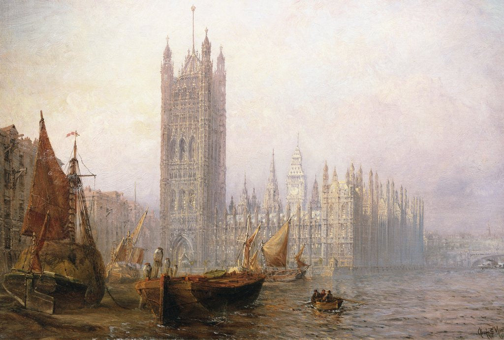 Detail of The Houses of Parliament, London by Claude Thomas Stanfield Moore