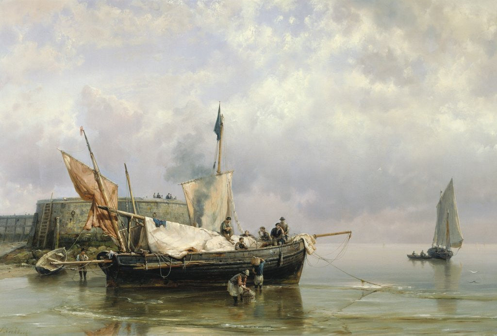 Detail of Fishermen near Rotterdam, Holland by Hermanus Koekkoek the Younger