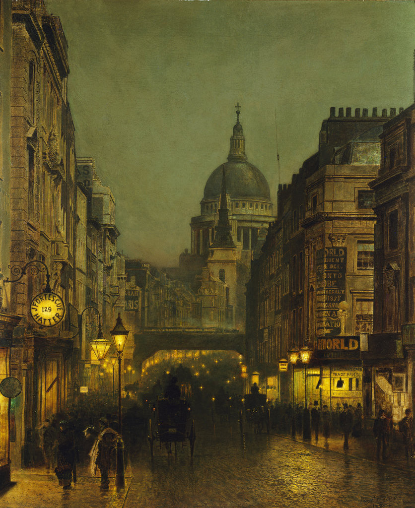 Detail of St. Paul's Cathedral from Ludgate Circus, London, England by John Atkinson Grimshaw