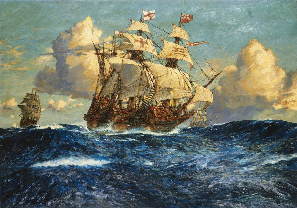 Detail of The English Fleet at Sea by Charles Dixon